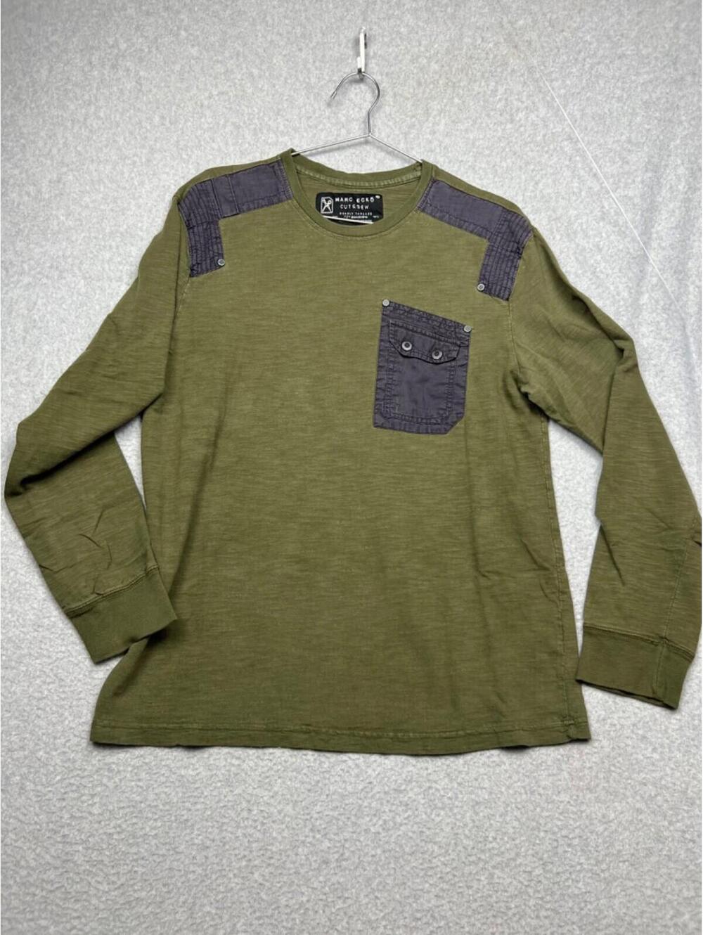 Marc Ecko Cut & Sew Mens Long Sleeve Shirt L Gorpcore Button Pocket Shoulder Pad